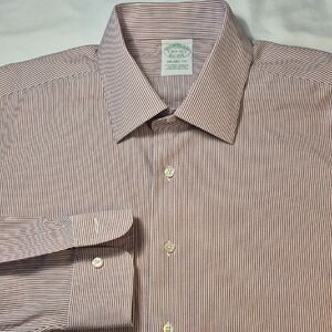 Brooks Brothers Mens Long Sleeve Button Down Dress Shirt - Burgundy Stripes